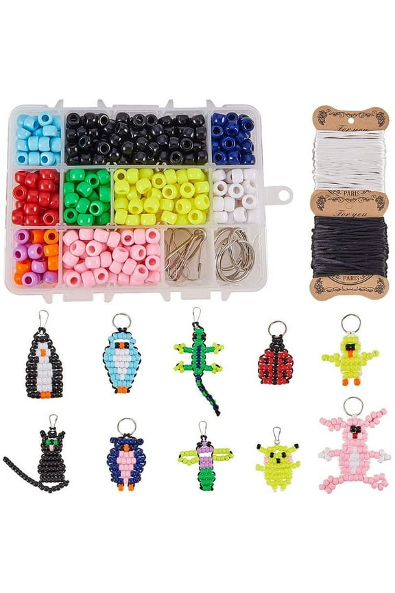 1 Box 600+Pcs DIY 10Sets Bead Pets Kit 8mm Large Pony Beads Bead Animals Keychain Kit Video tutorials Gecko Lizard Pet Bead Bulk for Christmas Crafts Gift Fun Supplies Paper Instruction