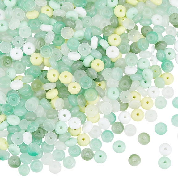 1 Box 600PCS Glass Abacus Beads with Hole Green Rondelle Imitation Jade Flat Round Disk Gemstone Disc Stone Loose Spacer Bead Bulk