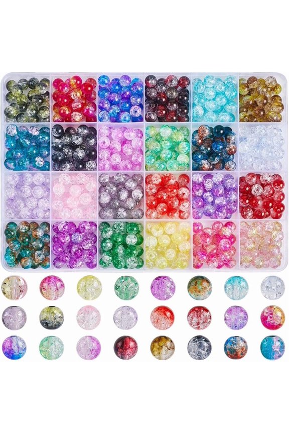 1 Box 600Pcs 24 Colors Acrylic Beads 8mm Glass Beads Multicolor Bubblegum Lampwork Bulk Plastic Round Beads