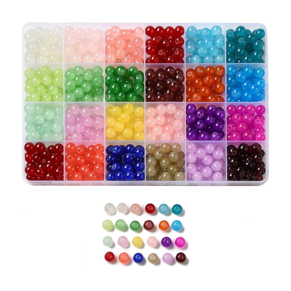 1 Box 600Pcs 24 Colors Baking Painted Imitation Jade Glass Round Beads Mixed Color 8.5~9mm Hole: 1.5mm about 25pcs/colorDIY
