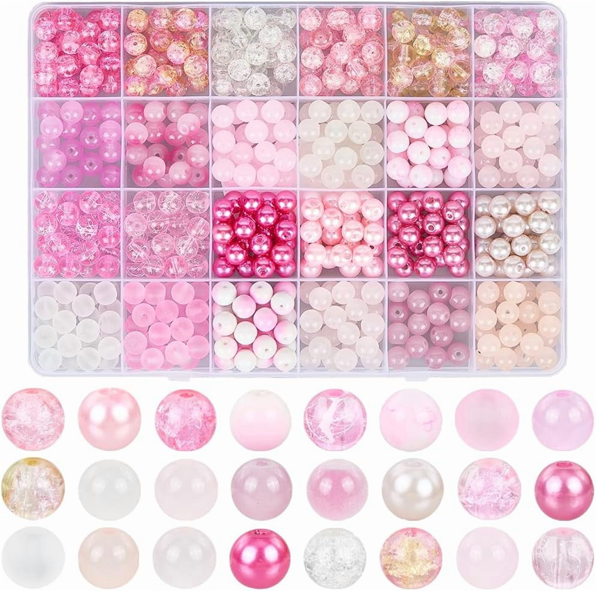 1 Box 600Pcs 24 Colors Pink Glass Beads 8mm Bulk Acrylic Pearl Beads Valentine's Day Wedding Small Round Transparent Frosted Loose Beads