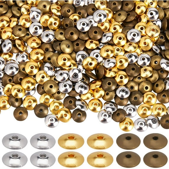 1 Box 600Pcs 3 Colors Gold Flat Round Spacer Beads 6mm Alloy Beads Small Tibetan Style Smooth Disc Loose Bead Spacers