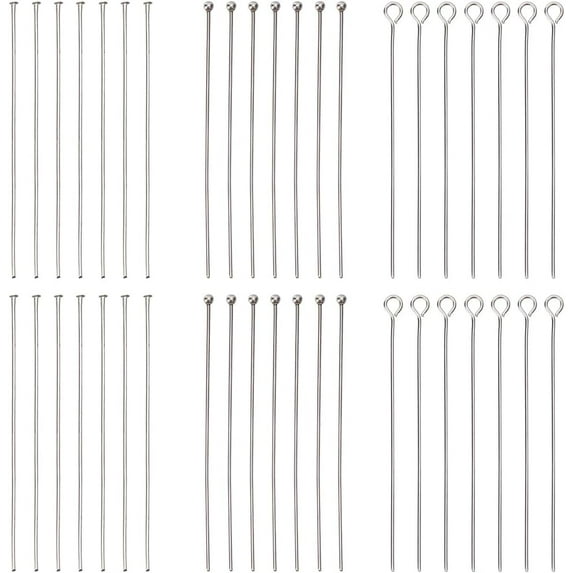 1 Box 600Pcs 3 Styles Earring Findings Pins 50mm 304 Stainless Steel Earring Pins Eye Pin Flat Pins Flat Head Wire Pin Ball Head Pin Ball Pins for Jewelry Making Accessories DIY Earrings
