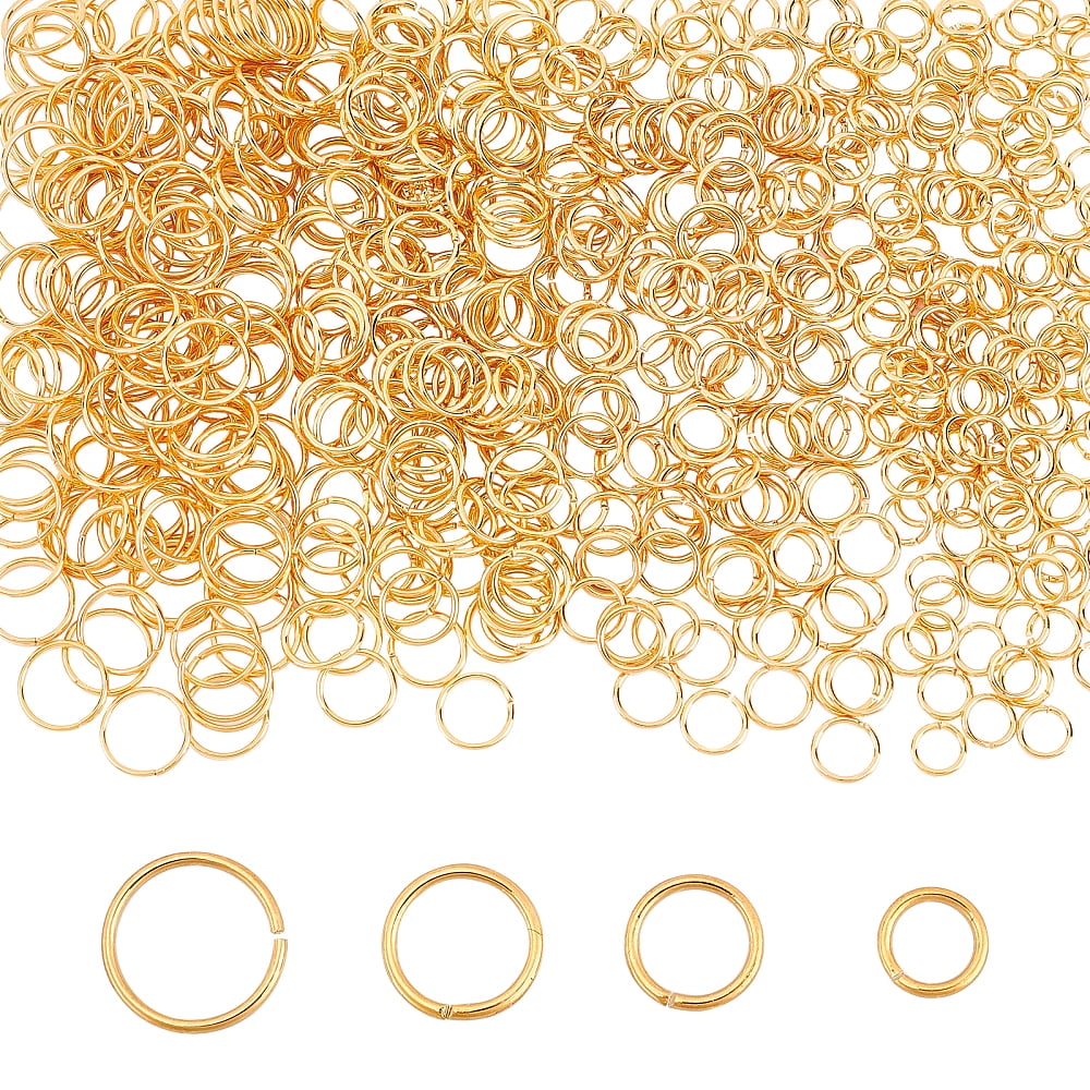 1 Box 600Pcs 4 Sizes Golden Jump Rings 18K Real Gold Plated Brass Open Ring Unsoldered Round Connectors Kit for Jewelry Making