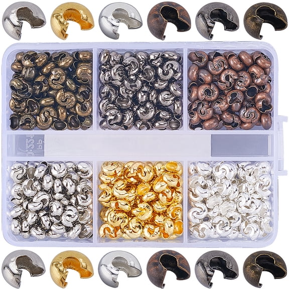 1 Box 600Pcs 6 Colors Open Crimp Beads Jewelry Crimp Covers Brass Small 4mm Half Round Knot End Multicolor Cover Crimps Bead