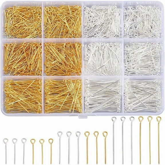 1 Box 600Pcs 6 Style Brass Eye Pins Open Head Pin Gold Silver Metal Decorative Beading Wire Needles Headpins Findings