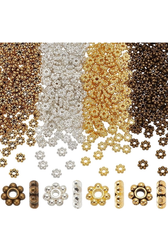 1 Box 600Pcs 6mm Gold Daisy Spacer Bead Silver Flower Metal Beads Bulk Tibetan Alloy Mini Round Snowflake Loose Charm Bead