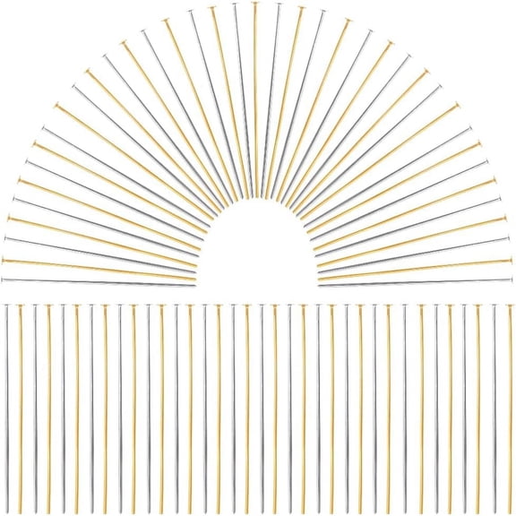 1 Box 600Pcs Fine Straight Pins Sewing 40mm Long Flat Head Pin Brass Headpins Bulk Gold Silver Jewelry Findings Pins Accessories DIY Dangle Earring Crafts Women Supplies Platinum & Golden