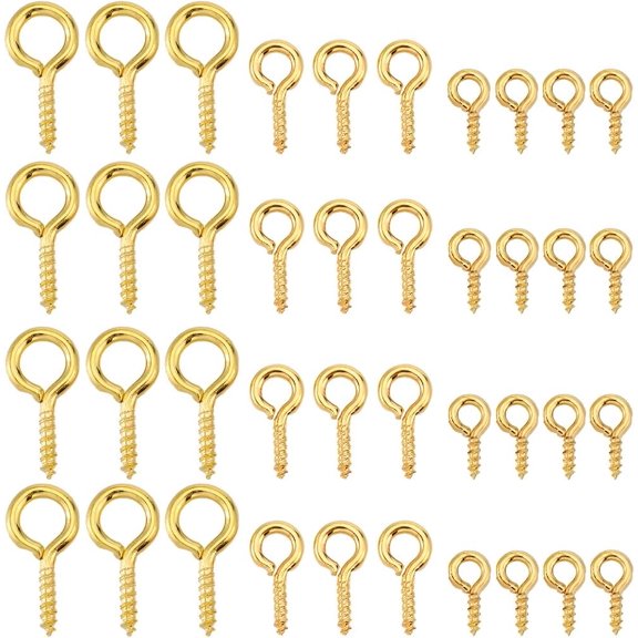 1 Box 600Pcs Screw Eye Pins Small Eye Hooks Bulk Iron Hypoallergenic Threaded Clasps Tiny Mini Peg Bails Gold Eyelet Screws Golden