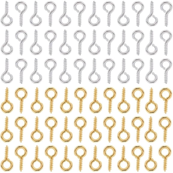 1 Box 600Pcs Silver Eye Hook Small Eyelets Screws Gold Iron Hypoallergenic Tiny Eyepins Threaded Tone Clasps Mini Screw Eye Pins for Jewelry Making Supplies Half Drilled DIY Craft Beginner DIY