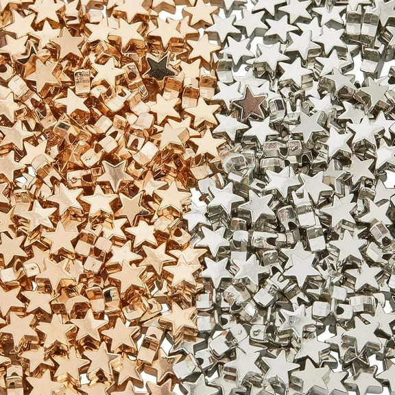 1 Box 600pcs Large Plastic Star Beads Gold Star Beads Large Plastic Cute Silver Golden Five-Pointed Stars Pentagram Twinkle Loose Spacers Bead Bulk for Jewelry Making Home Party Decoration DIY