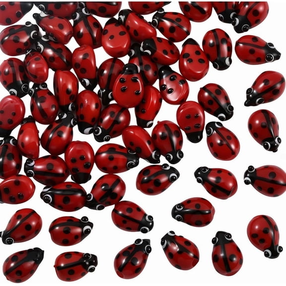 1 Box 60PCS Red Black Ladybug Glass Handmade Lampwork Beads with Holes Cute Ladybugs Insects Animal Shaped Garden Charms Spacer Bead