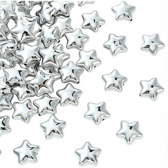 1 Box 60PCS Silver Color Star Acrylic Bead with Hole Five Point Stars Pentagram Plastic Shiny Metallic Charms Spacer Loose Beads Bulk for Jewelry Making Bracelets Earrings DIY Craft Supply Silver