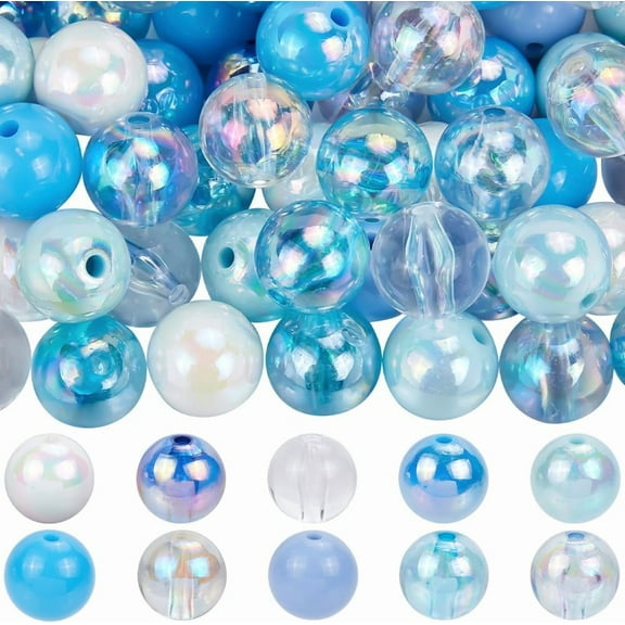 1 Box 60Pcs 10 Colors 16mm Round Acrylic Beads Gum Beads Bulk Blue Styles Chunky Plastic Bubblegum Bead