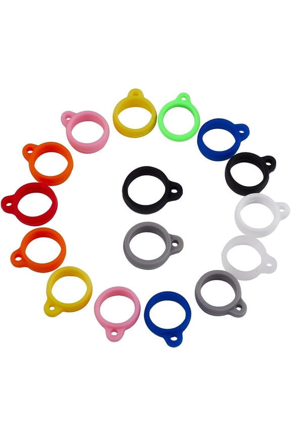 1 Box 60Pcs 12 Style Silicone Pendants for Electronic stylus & Lighter Making Ring Mixed Color 16~29x12~24.5x6~7mm Hole: 2.5~3mm Inner Diameter: 8~20.5mm 5pcs/style