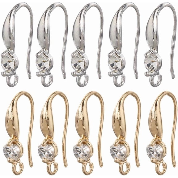 1 Box 60Pcs 2 Colors Rhinestone Earring Hooks French Wire Earrings with Diamonds Silver Fish Hook Ear Wires DIY Dangling Accessories for Jewelry Making Supplies Women 0.7 x 0.4 Inches for diy making