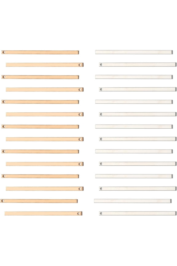 1 Box 60Pcs 2 Colors Vertical Stamping Blank Bar Charms Stainless Steel Metal Bar Charms Rectangle Tags for Jewelry Making Necklace Earrings Gold Sliver 40mm Long Gold DIY