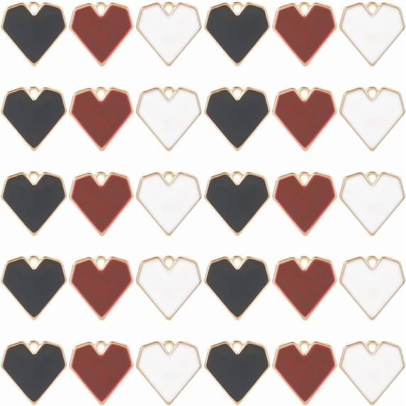 1 Box 60Pcs 3 Colors Alloy Enamel Heart Charms Enamel Heart Shape Charm Bulk Black Dark Red White Love Hearts Shaped Valentines Pendants for Jewelry Making Findings Necklaces Earrings Crafts