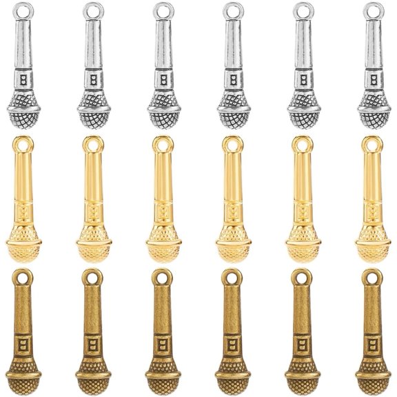 1 Box 60Pcs 3 Colors Microphone Charms Gold Music Symbol Charm Bulk Alloy Vintage Tibetan Style Musical Microphones Instrument Pendants