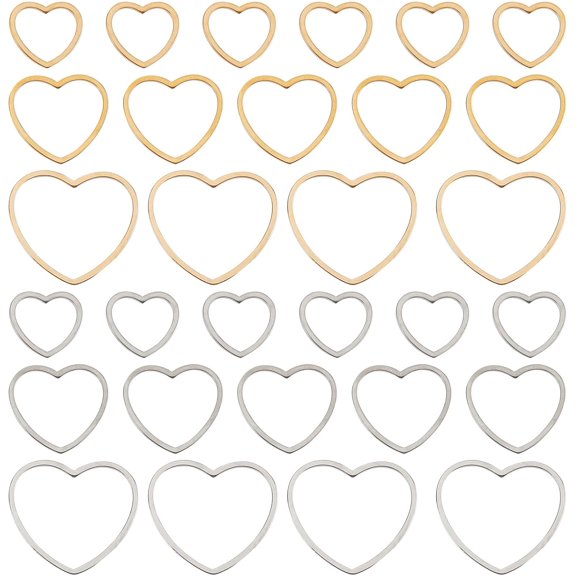 1 Box 60Pcs 3 Size Heart Connector Charms 304 Stainless Steel Love Charm Open Bezels Frame Romantic Link Charm