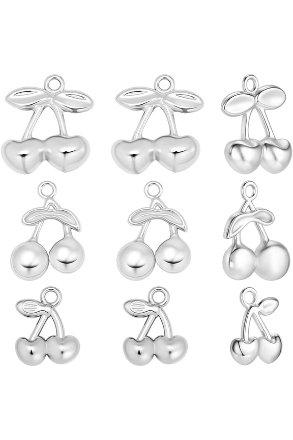 1 Box 60Pcs 3 Sizes Cherry Charms 304 Stainless Steel Silver Mini Fruit Charms for Jewelry Making Bracelets Necklace DIY Crafts Gray