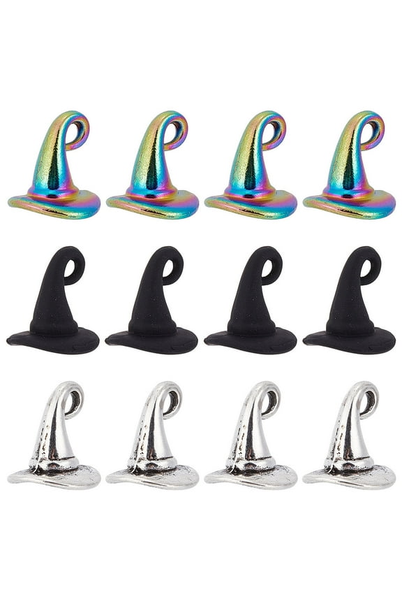 1 Box 60Pcs 3 Style Wizard Hat Charms Hat Charm Imitation Black Magic Hats Charms Silver Rainbow Gothic Miniature Hat Charms for DIY Making Charms