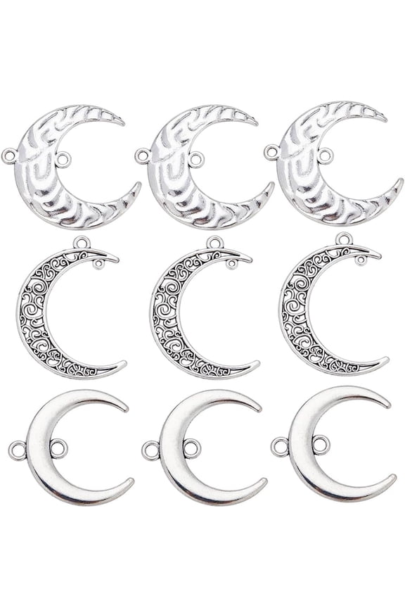 1 Box 60Pcs 3 Styles Silver Moon Charm Connectors Crescent Connector Charm Alloy Witchy Celestial Small Luna Link Charm