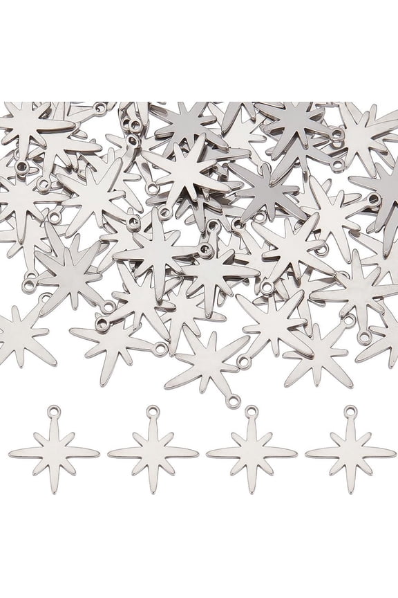 1 Box 60Pcs 304 Stainless Steel Star Charms Bulk 8 Point Star Charm Silver Mini Small Stars Lukcy Charm for Jewelry Making Charms Crafting Supplies DIY Necklace Bracelet Beginner Adult Women for DIY