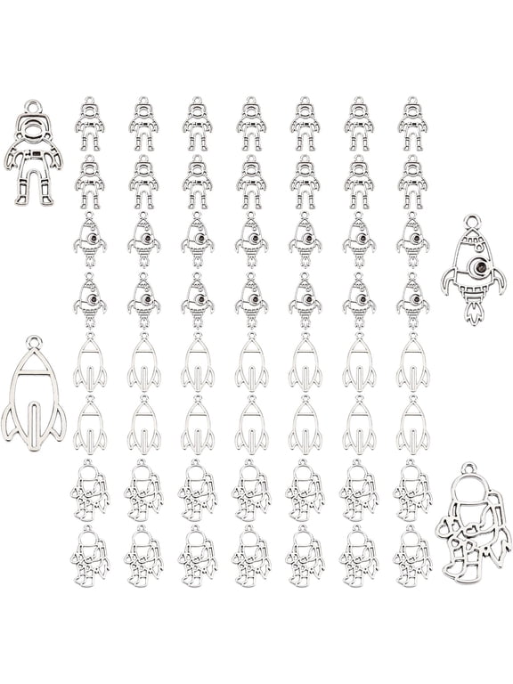1 Box 60Pcs 4 Styles Spaceman Enamel Charms Pendants Astronaut Rocket Charms for Bracelet Necklace Earrings Jewelry Making Mixed Color