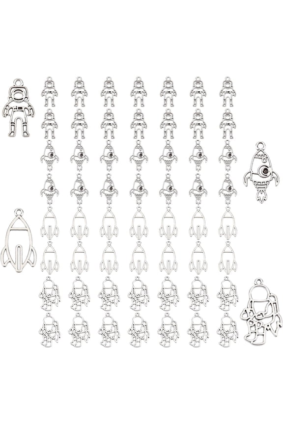 1 Box 60Pcs 4 Styles Spaceman Enamel Charms Pendants Astronaut Rocket Charms for DIY Making