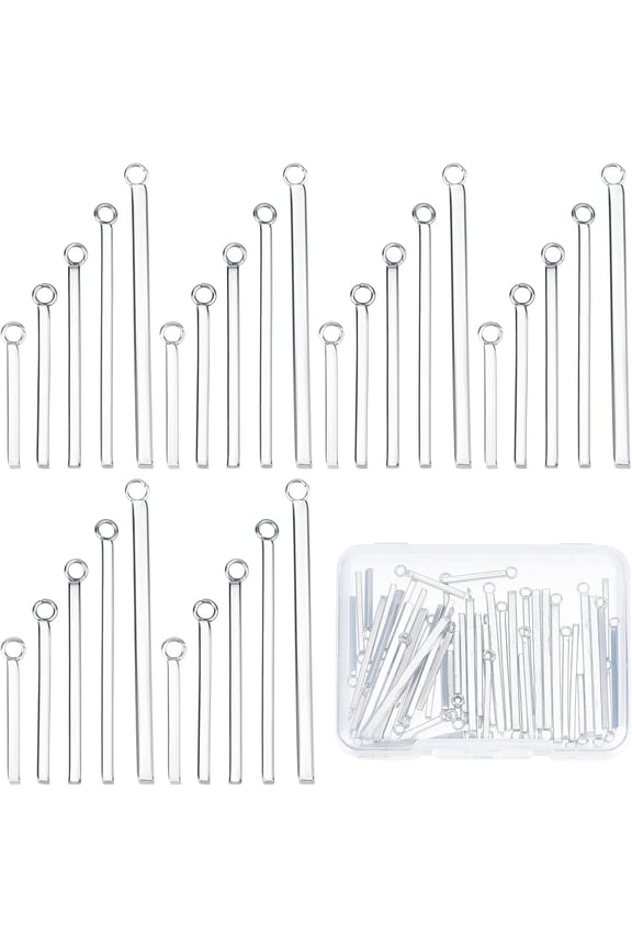 1 Box 60Pcs 5 Sizes Silver Bar Charms Stainless Steel Bar Charm Rectangle Metal Tags Blank Bar Charm for Jewelry Making Charms Women DIY Bracelets Necklaces Earrings Crafting Supplies