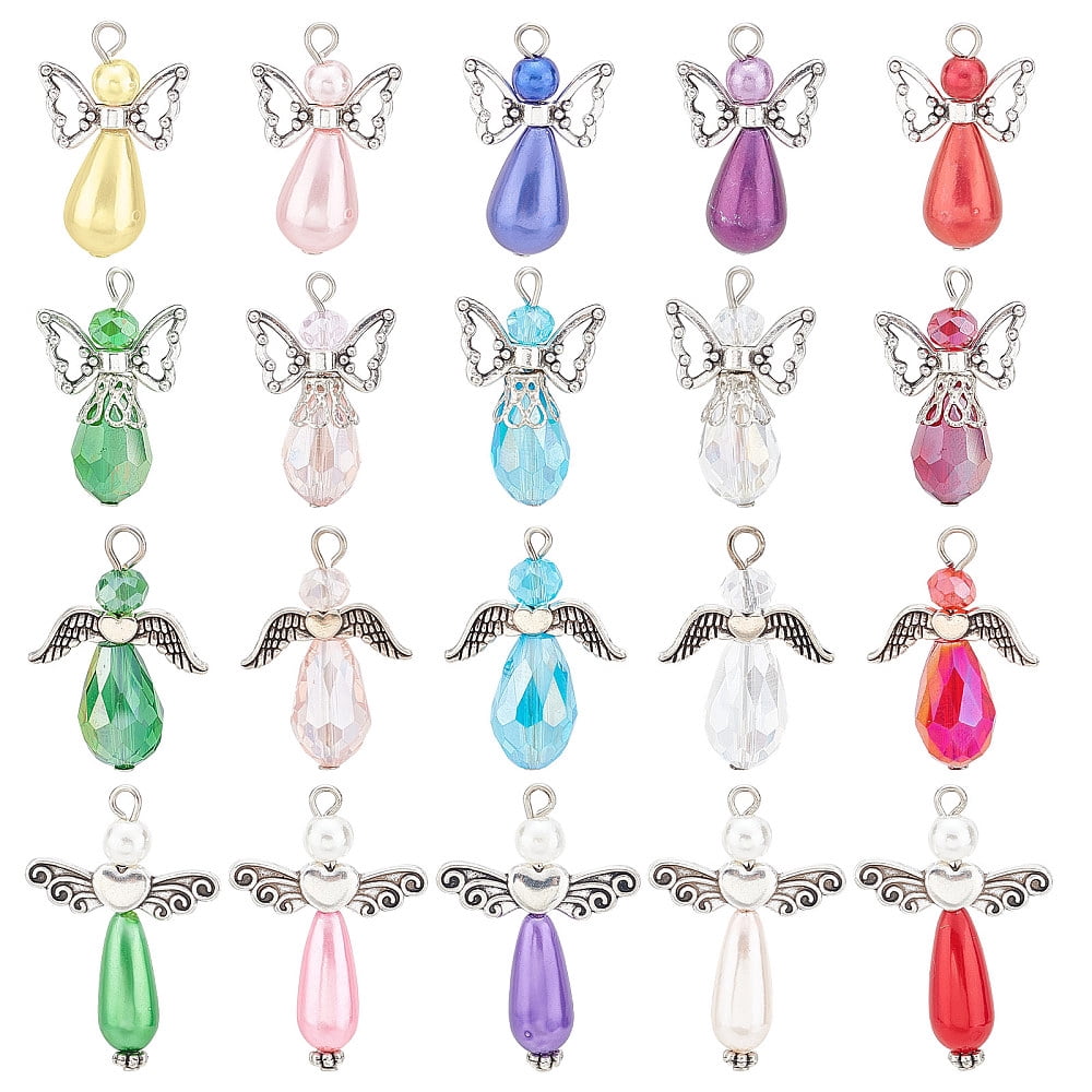 1 Box 60Pcs Angel Charms Angel Beads Beading Guardian Charm Beaded Wings Faceted Glass Jewelry Making Party Favor Gift Necklace Earring