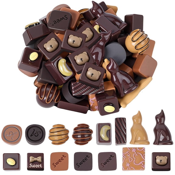 1 Box 60Pcs Artificial Chocolate Mini Resin Chocolate Bulk Miniature Simulation 3D Brown Dessert Food Figure Charms DIY