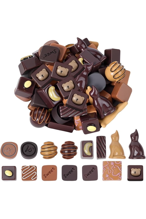 1 Box 60Pcs Artificial Chocolate Mini Resin Chocolate Bulk Miniature Simulation 3D Brown Dessert Food Figure Charms