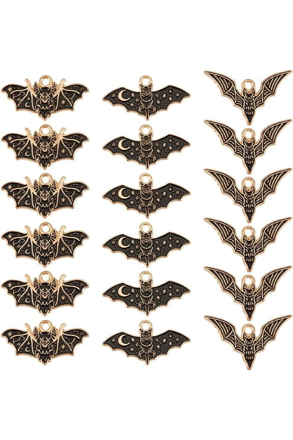 1 Box 60Pcs Bat Charms Animal Charm Halloween Alloy Vampire Ppooky Flittermouse Bats Wing Crescent Moon Black Gothic Charm for Jewelry Making Charms DIY Keychain Bracelet Earrings Necklace