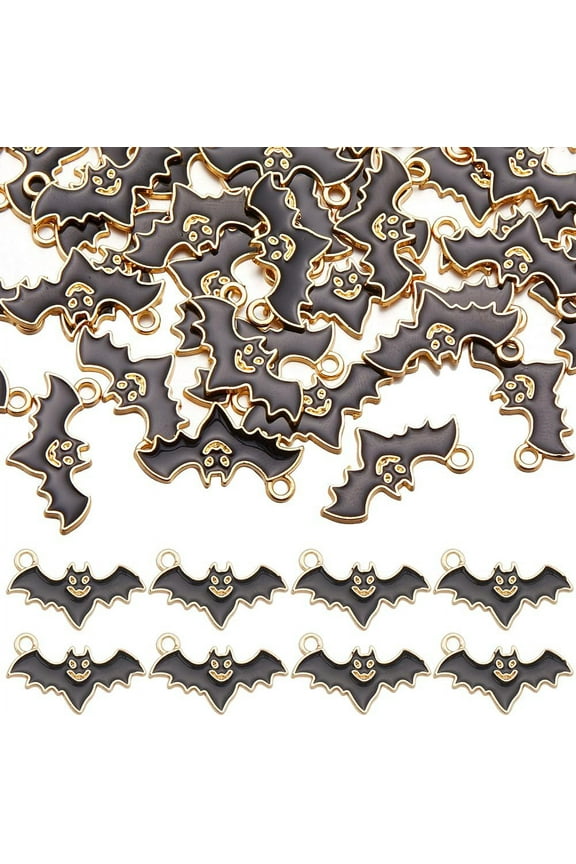 1 Box 60Pcs Black Bat Charm Enamel Bats Charms Bulk Assorted Metal Golden Dark Night Blood Sucking Horror Flittermouse Animals Charm