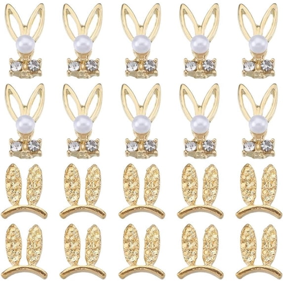 1 Box 60Pcs Bunny Nail Charms Bulk Mini Small Golden Rabbit Flatbacks Easter Nail Charms Pearl Beads Gems Nail Art Rhinestones Animal Nail Charms for Acrylic Nails Finger Nail Decoration for DIY