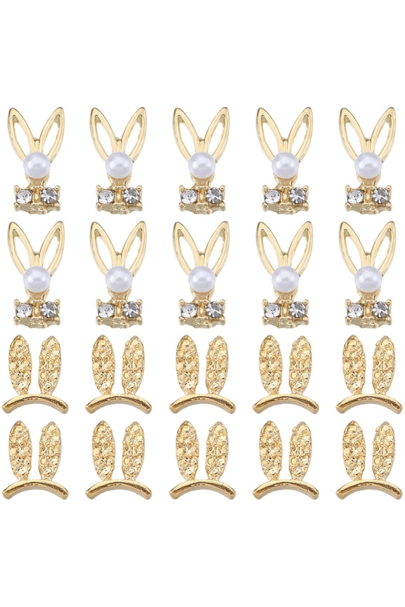 1 Box 60Pcs Bunny Nail Charms Bulk Mini Small Golden Rabbit Flatbacks Easter Nail Charms Pearl Beads Gems Nail Art Rhinestones Animal Nail Charms