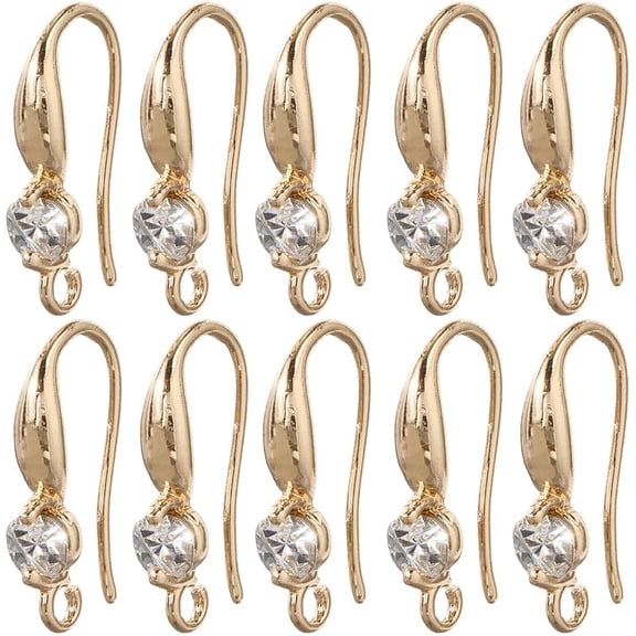 1 Box 60Pcs Earring Hook Making Kit Rhinestone Hook Earrings Small Light Gold Dangle Earwire Finding with Open Loop Hole Ear Wires for Jewelry Making Art Craft Supplies Beginner Women Gold DIY