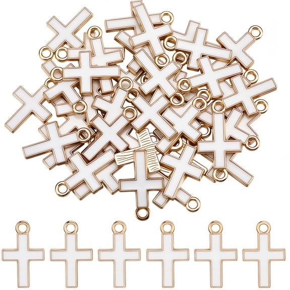 1 Box 60Pcs Enamel Charms White Charm Metal Easter Crucifix Alloy Small Gold Chic Dangle Pendants