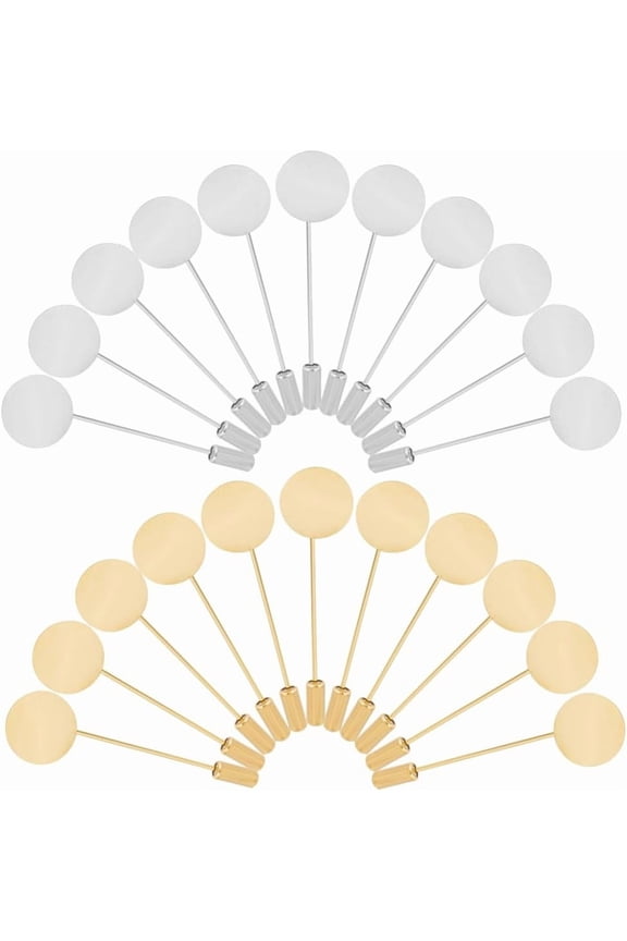 1 Box 60Pcs Flat Round Stick Pin Silver Brooch Stick Pin Gold Brass Safety Tray Lapel Pin Findings Base Settings Brooch Pins Needle for Crafts Suit Tie Hat Scarf DIY Jewelry Accessories for DIY