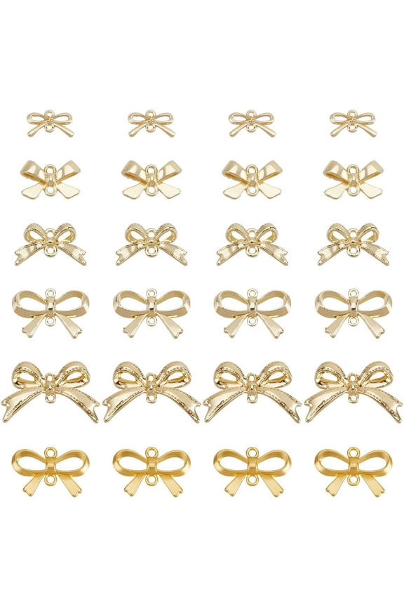 1 Box 60Pcs Gold Bow Connector Charm Bowknot Charms Metal Alloy Small Cute Hollow Double Loops Links Bows Charm Bulk Charms Earrings Necklace Bracelets Supplies
