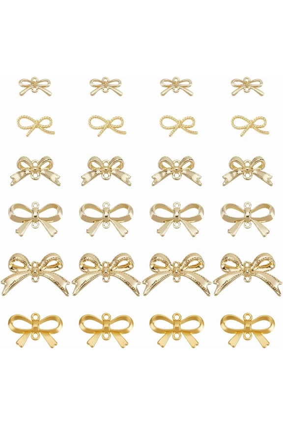 1 Box 60Pcs Gold Connector Charm Bowknot Charms Metal Alloy Small Cute Hollow Double Loops Links Bows Charm Bulk
