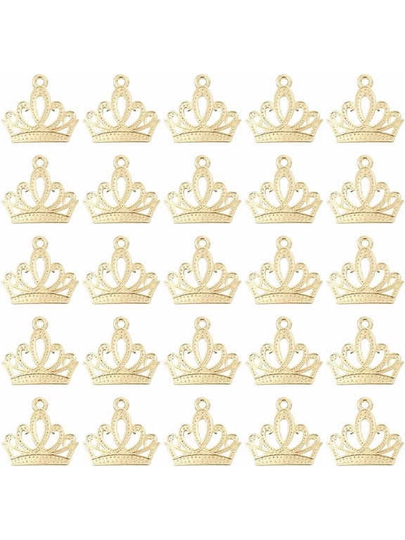 1 Box 60Pcs Gold Crowns Charms Princess Charms Bulk Alloy Metal Dangle Hollow Cute Flat King Queen Small Lovely Tiara Pendants Craft Supply