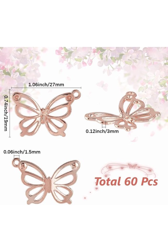 1 Box 60Pcs Hollow Butterfly Charms Butterflies Charms Spring Insect Pendants for Jewelry Making Supplies DIY Craft