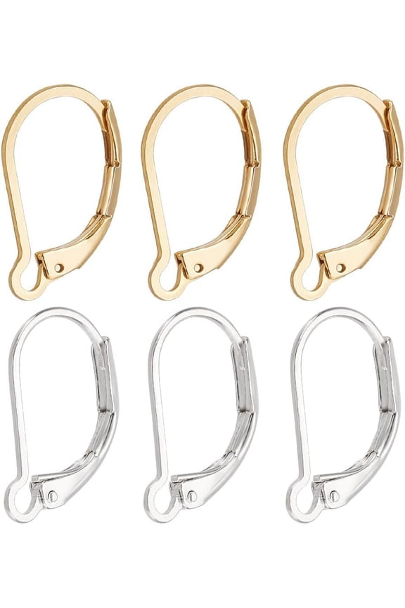 1 Box 60Pcs Leverback Earring Findings 24K Gold & 925 Sterling Silver Plated Clasp Earring Hooks Ear Wire Clip Earring Connector for Jewelry Making diy