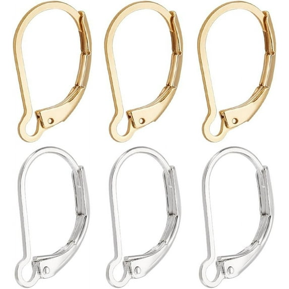 1 Box 60Pcs Leverback Earring Findings 24K Gold & 925 Sterling Silver Plated Clasp Earring Hooks Ear Wire Clip Earring Connector for Jewelry Making