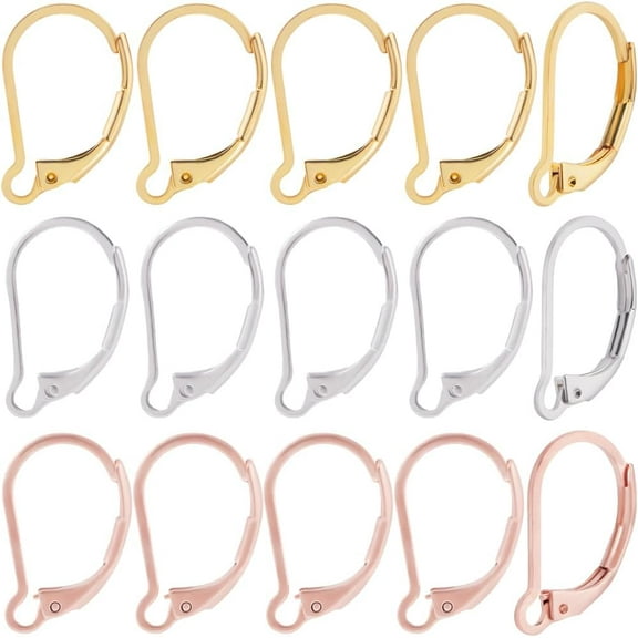 1 Box 60Pcs Leverback French Earring Hooks 24K Gold Rose Gold Sterling Silver Plated Stainless Steel Hypoallergenic Dangle Ear Wire Findings 16.5x10mm for Earrings DIY Jewelry Making Multi-color