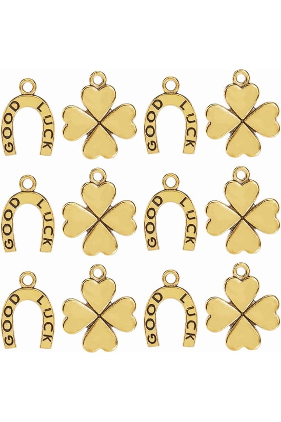 1 Box 60Pcs Lucky Clover Charms Bulk Horseshoe Charm Alloy Gold Metal Lucky Horse Shoe Four Leaf Clover Charm for Jewelry Making Charms Diy Necklaces Bracelets Earrings Wedding Gifts Women diy