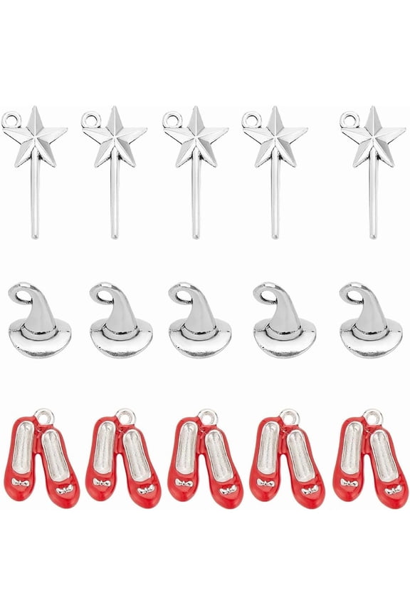1 Box 60Pcs Magical Charms Bulk Magic Themed Charms Tibetan Style Red Ballet Shoes Star Magician Stick Hat Pendants for Jewelry Making Earrings Necklaces Bracelets colorful DIY